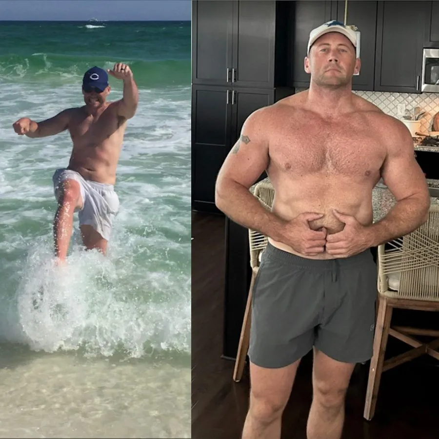 Beach to home transformation showing stronger and leaner physique