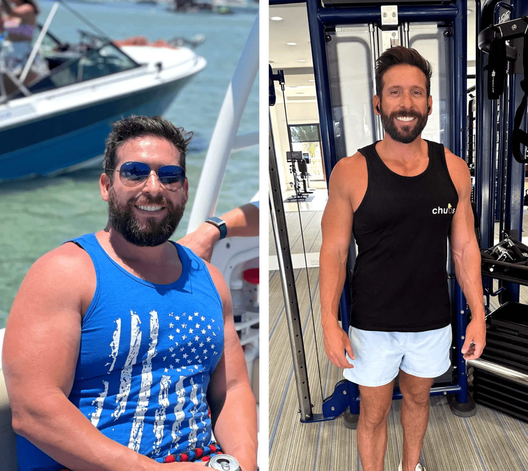 Client transformation from boating day to gym-ready physique